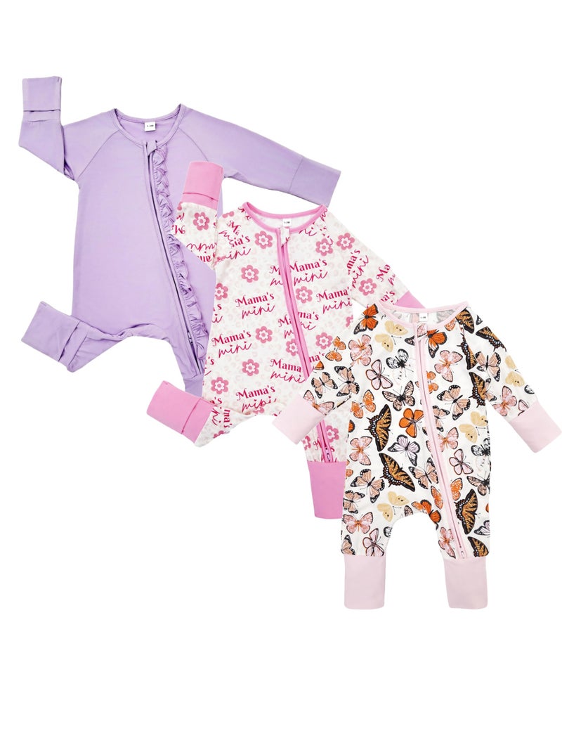 Bow Dream Infant Boys Girls Clothes Newborn Bamboo Rayon Baby girl Romper baby boy Bodysuit Jumpsuit Lavender Mama Butterfly 6-12 Months - Image 1
