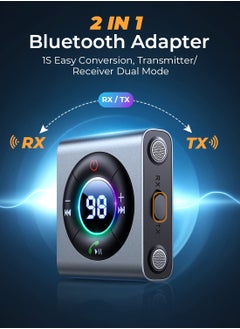 Generic Bluetooth 5.3 Car Adapter, 2-in-1 Transmitter & Receiver with Dual Mics, LED Display, 3.5mm AUX for Car Audio, Home Stereo, TV, Airplane, PC, and Speakers, Metal Design.  - Image 2