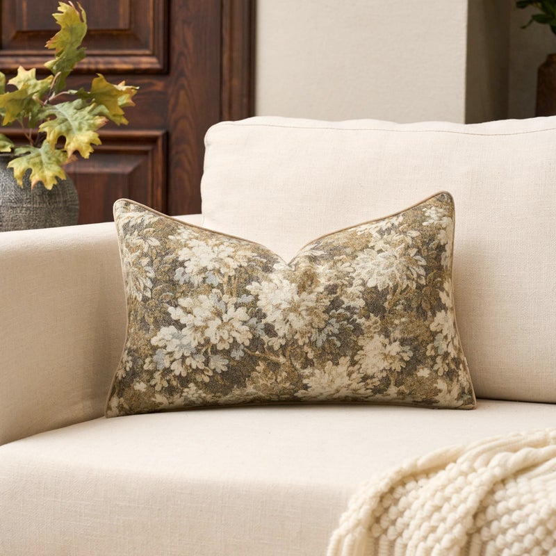 Yangest Neutral Floral Pillow Cover 12 x 20 Inches, Vintage Chenille Rectangle Throw Pillow Cover Soft Decorative Farmhouse Accent Couch Pillow Cover for Living Room Bedroom, Beige - Image 1