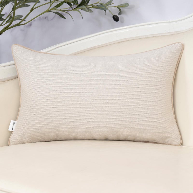 Yangest Neutral Floral Pillow Cover 12 x 20 Inches, Vintage Chenille Rectangle Throw Pillow Cover Soft Decorative Farmhouse Accent Couch Pillow Cover for Living Room Bedroom, Beige - Image 2