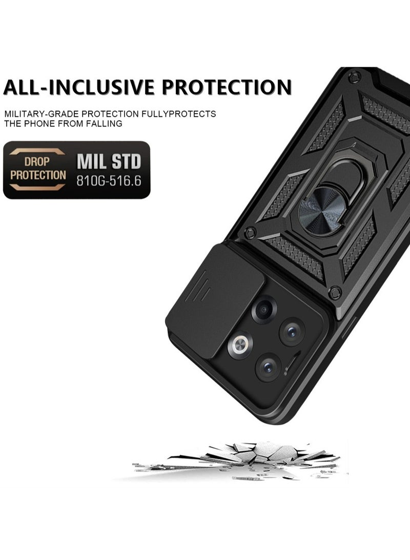 OnePlus 10T 5G Black Mobile Phone Case Cover, Slide Camera Lens Cover + 360°Rotating Kickstand Ring + Bumper Shockproof Phone Case - Image 5