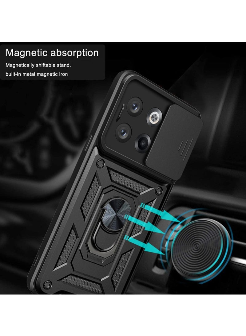 OnePlus 10T 5G Black Mobile Phone Case Cover, Slide Camera Lens Cover + 360°Rotating Kickstand Ring + Bumper Shockproof Phone Case - Image 3