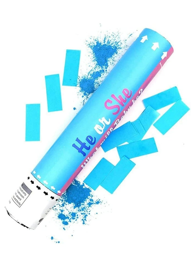 [1 Pack] Blue Gender Reveal Confetti Cannon [30 cm] - Party Poppers with Safe Powder Smoke for Pregnancy Announcement and Baby Boy Gender Reveal Party - Image 1