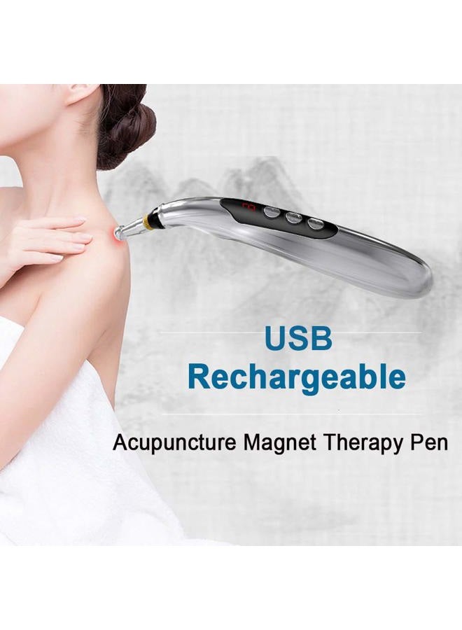 Winnes Acupuncture Pen Electronic Accupressure Pen, USB Rechargeable Pain Relief Electric Meridians Energy Pen Massager Pen Pain Relief Massage Tool with 3 Massage Heads & 2 Massage Gel - Image 3