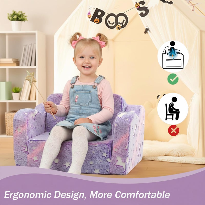 MeMoreCool Toddler Chair Comfy 1-3 Years Old, Kids Couch for Playroom, Convertible Glowing Unicorn Flip Out Sofa, Kids Furniture Floor Recliner Chair Bed - Image 3