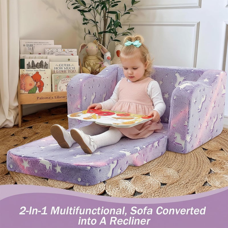 MeMoreCool Toddler Chair Comfy 1-3 Years Old, Kids Couch for Playroom, Convertible Glowing Unicorn Flip Out Sofa, Kids Furniture Floor Recliner Chair Bed - Image 4