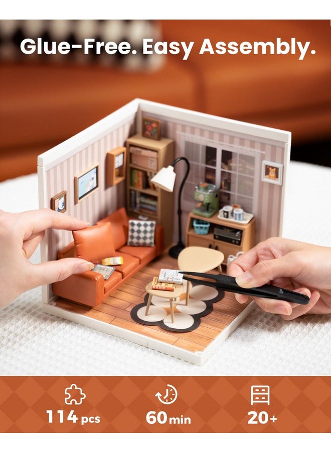 Rolife Rolife DIY Miniature Plastic House Building Set Toys Playset with LED Suitable for Mini Figures Construction Toys Diorama Kit Gifts for Teens Adults (Cozy Living Lounge)  - Image 4