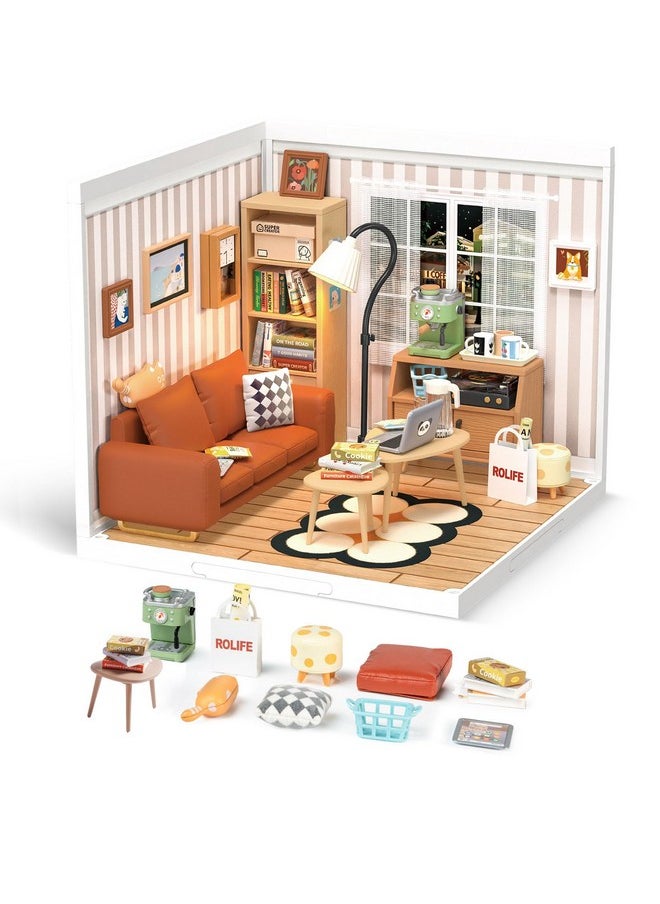 Rolife Rolife DIY Miniature Plastic House Building Set Toys Playset with LED Suitable for Mini Figures Construction Toys Diorama Kit Gifts for Teens Adults (Cozy Living Lounge)  - Image 1