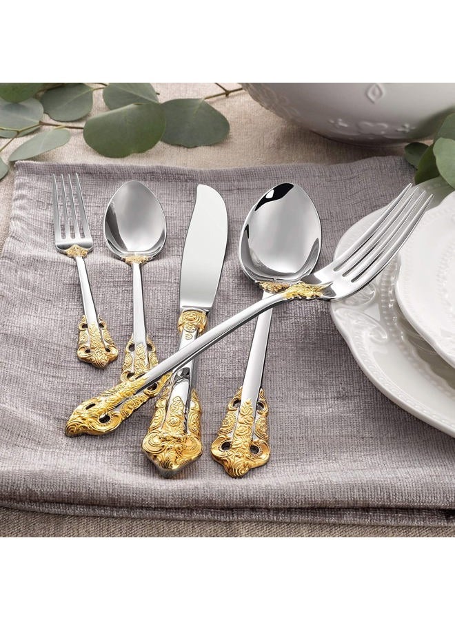 KEAWELL Luxury 65 Pieces 18/10 Stainless Steel Flatware set, Service for 12, silver plated with gold accents, Fine Silverware set and Dishwasher Safe - Image 4