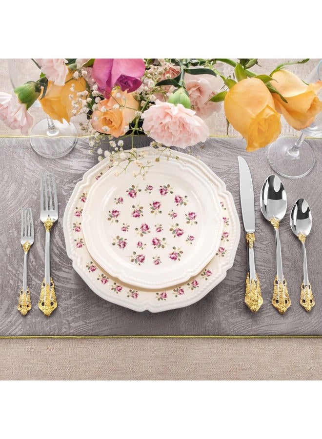 KEAWELL Luxury 65 Pieces 18/10 Stainless Steel Flatware set, Service for 12, silver plated with gold accents, Fine Silverware set and Dishwasher Safe - Image 3