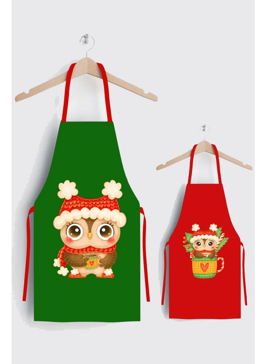 Ays Home Mother Child New Year Green Red Kitchen Apron Set