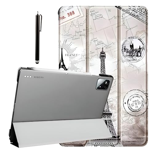 ProElite Cover for Xiaomi Mi Pad 8/8 Pro/Mi Pad 7/7 Pro 11.2 inch Cover, Flip Case Cover with Transparent Back & Stylus Pen [Auto Sleep Wake Support], Eiffel - Image 1