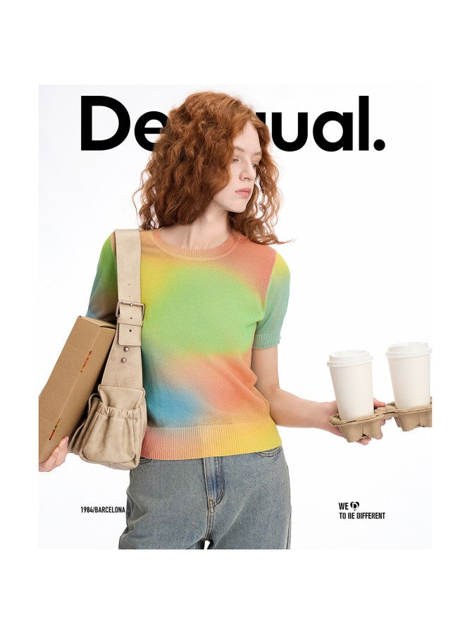 DESIGUAL ss25 New Color Gradient Print Shiny Silk Women's T-shirt - Image 4