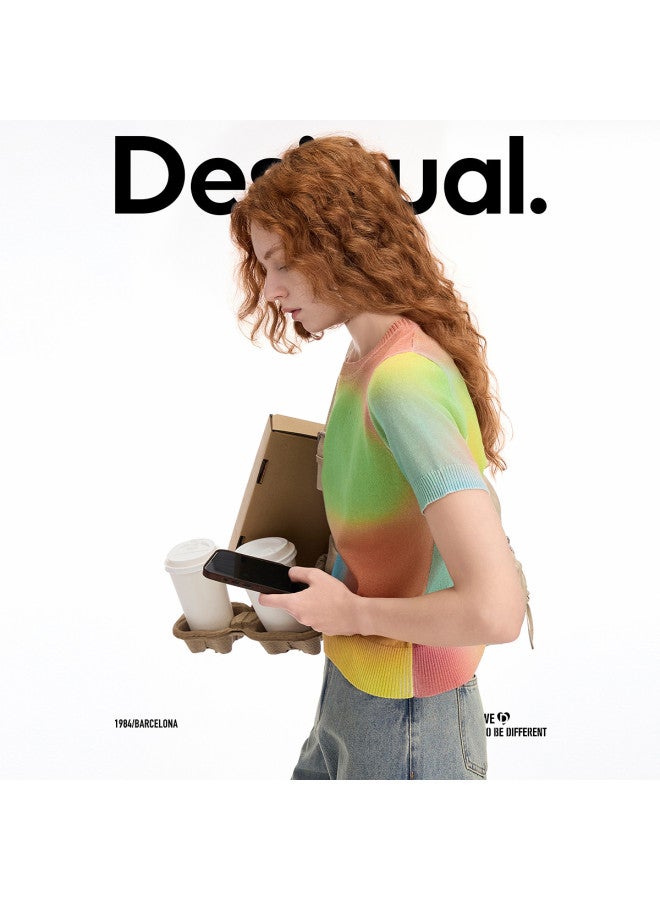 DESIGUAL ss25 New Color Gradient Print Shiny Silk Women's T-shirt - Image 2