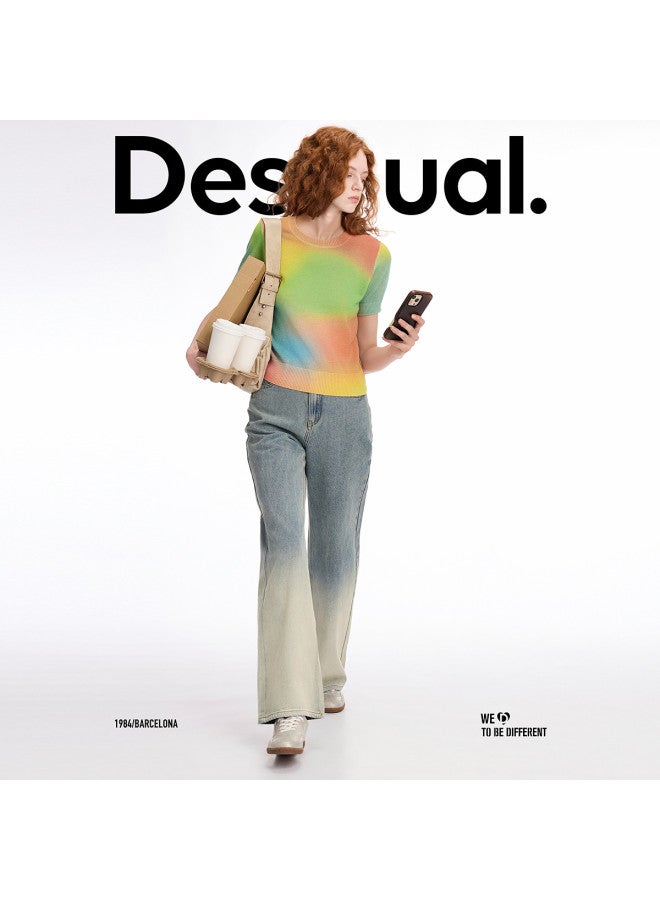 DESIGUAL ss25 New Color Gradient Print Shiny Silk Women's T-shirt - Image 5