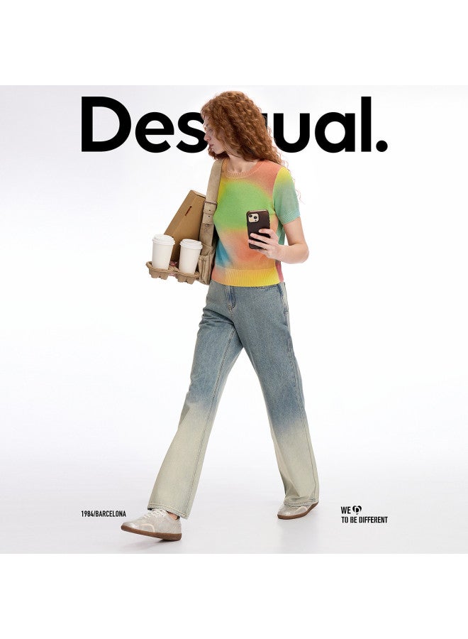 DESIGUAL ss25 New Color Gradient Print Shiny Silk Women's T-shirt - Image 3