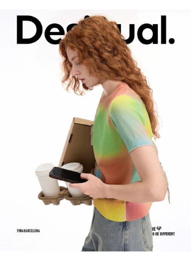 DESIGUAL ss25 New Color Gradient Print Shiny Silk Women's T-shirt - Image 1