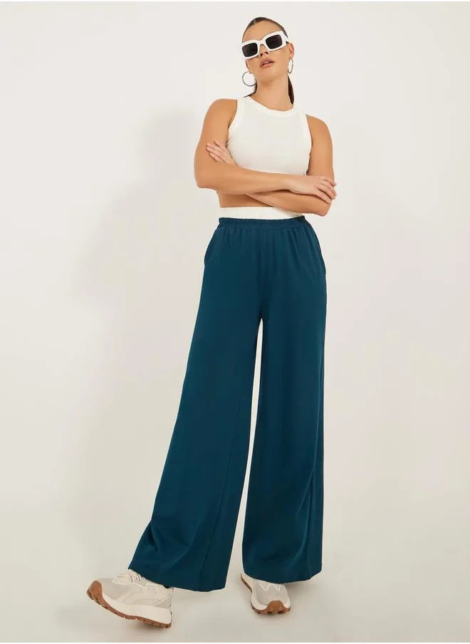 Styli Styli High Rise Contrast Waistband Joggers with Pockets