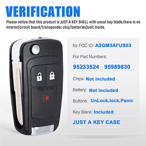 Keymall Flip Key Shell Replacement for Chevrolet Spark 2012 2013 2014 2015 2016 A2GM3AFUS03 3 Buttons Just The Key Case - Image 2