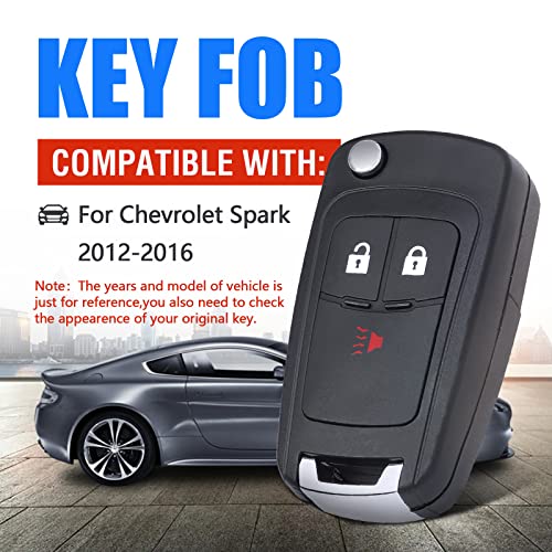 Keymall Flip Key Shell Replacement for Chevrolet Spark 2012 2013 2014 2015 2016 A2GM3AFUS03 3 Buttons Just The Key Case - Image 3