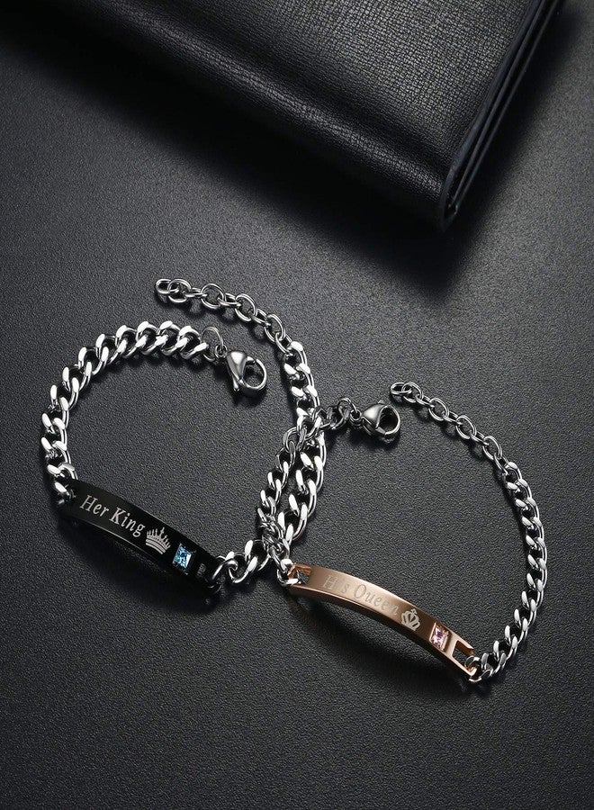 OIDEA Couples Necklace Bracelet Set: Stainless Steel Her King His Queen Matching Couple Bracelet Crown Necklaces Jewelry Sets Valentine Gift - Image 4