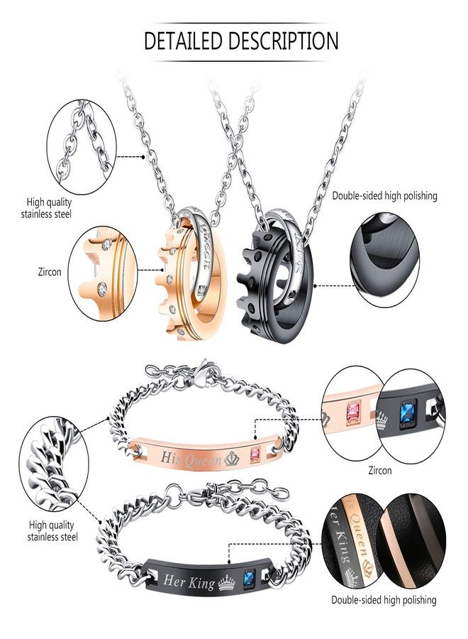 OIDEA Couples Necklace Bracelet Set: Stainless Steel Her King His Queen Matching Couple Bracelet Crown Necklaces Jewelry Sets Valentine Gift - Image 5