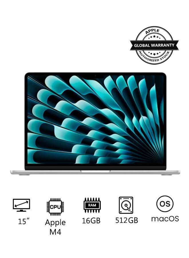 Apple MacBook With 15-Inch Liquid Retina XDR (2880x1864)  Display, Apple M4 Chip 10-Core CPU 10-Core GPU Processor/24GB RAM DDR4/512GB SSD/macOS English/Arabic Silver