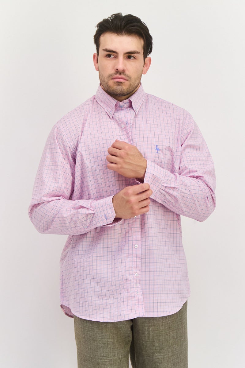 Tailorbyrd Men Regular Fit Long Sleeve Checkered Casual Shirt, Pink - Image 1