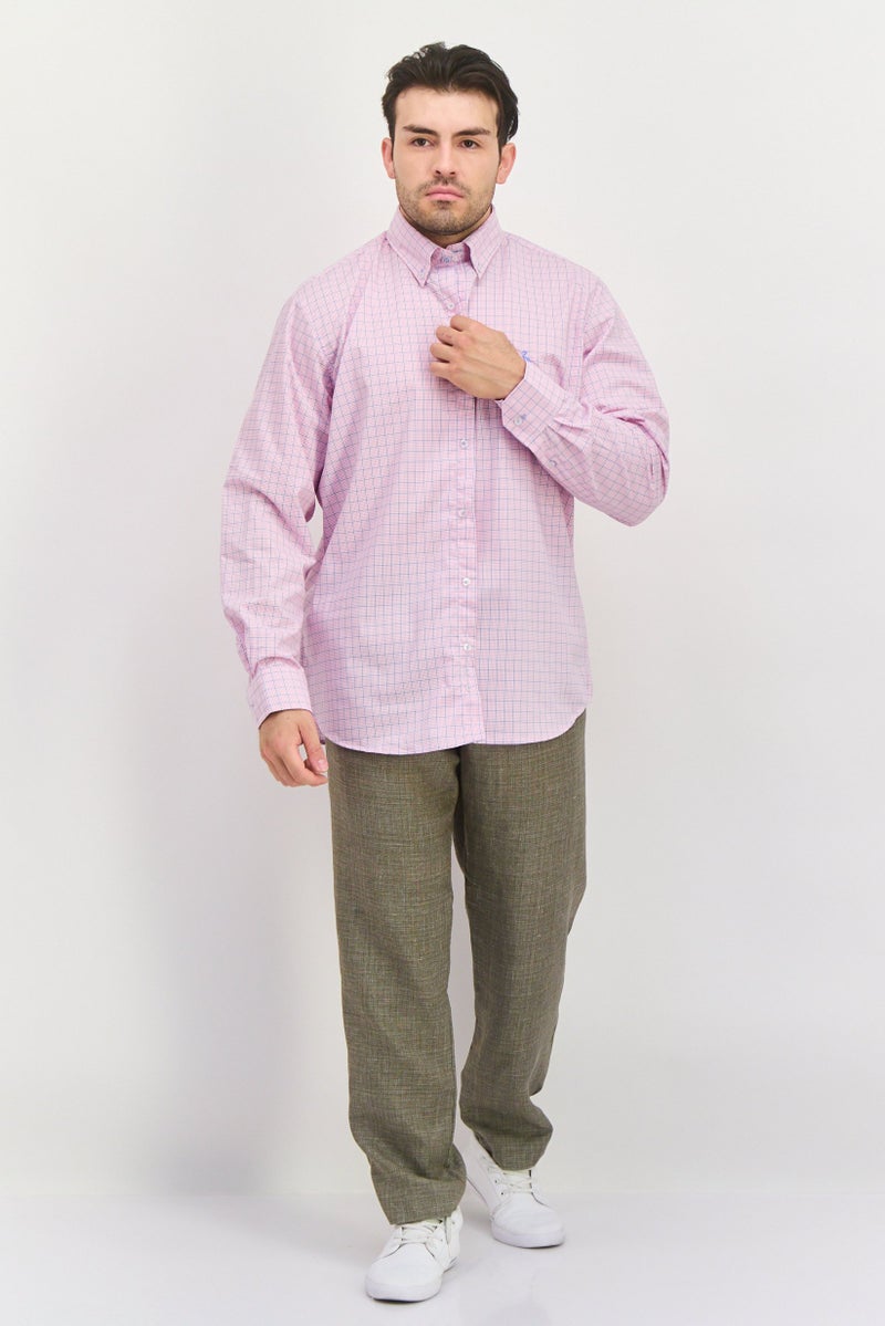 Tailorbyrd Men Regular Fit Long Sleeve Checkered Casual Shirt, Pink - Image 3