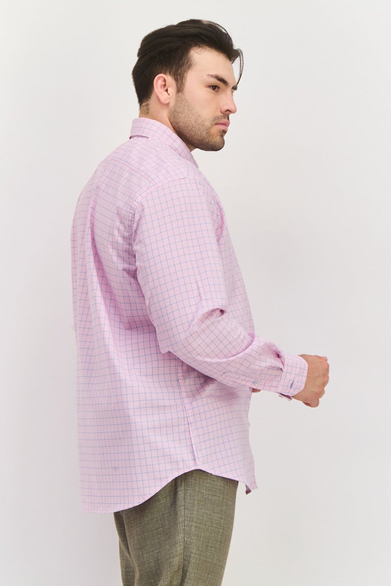 Tailorbyrd Men Regular Fit Long Sleeve Checkered Casual Shirt, Pink - Image 2