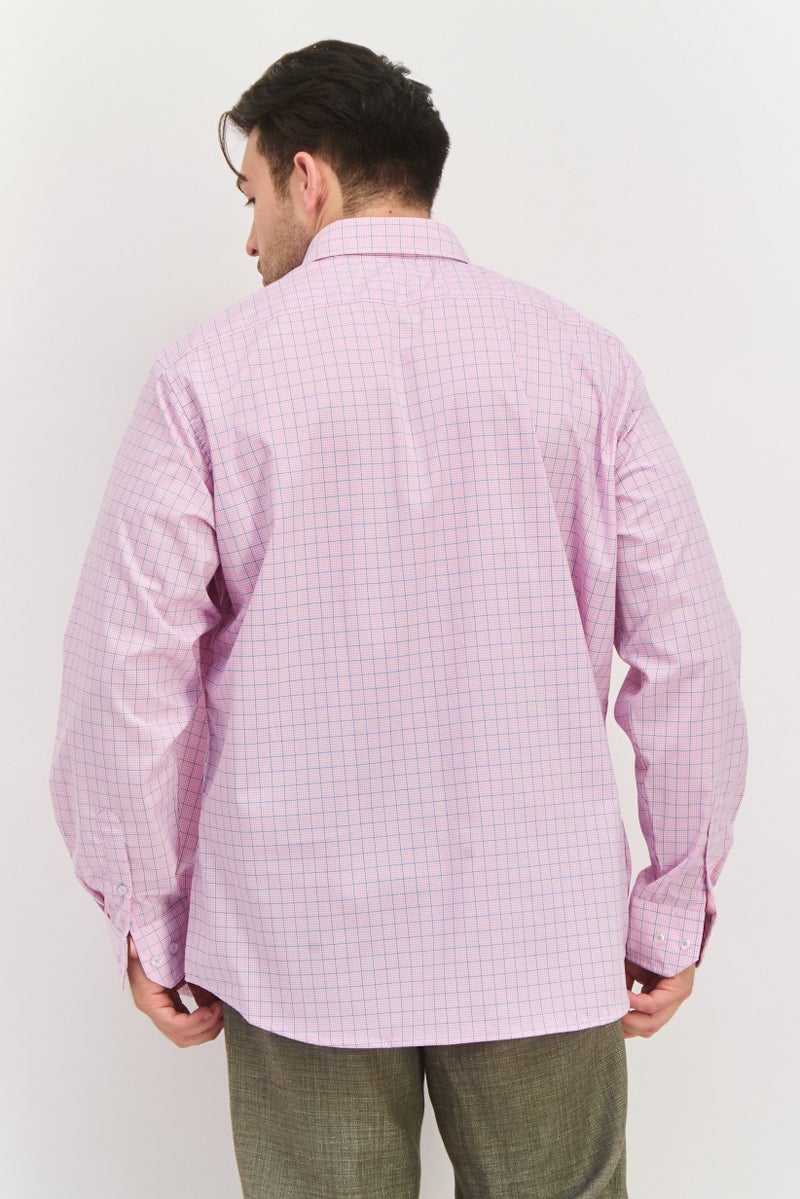 Tailorbyrd Men Regular Fit Long Sleeve Checkered Casual Shirt, Pink - Image 4