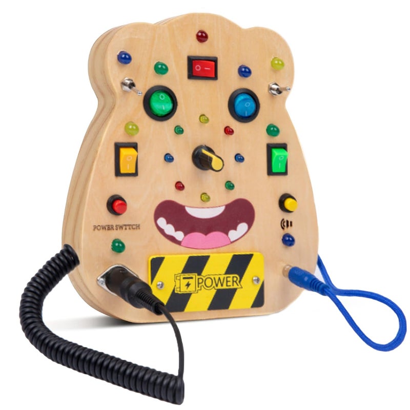 Montessori Busy Board for Toddlers 2-4 Light Switch Busy Board Toys with Buttons to Push for Toddlers Wooden Sensory Board