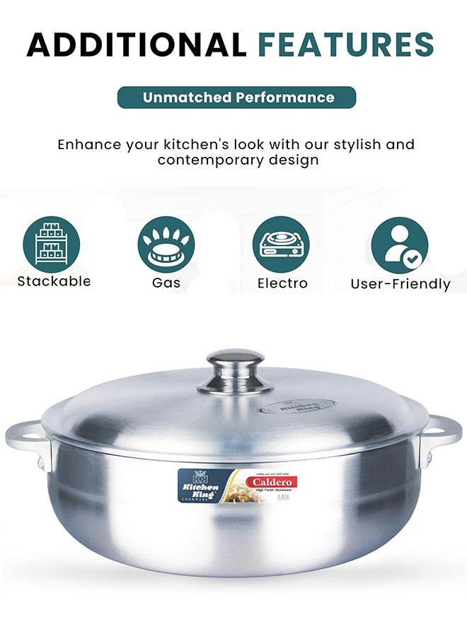 Kitchen King Premium Aluminium Caldero Pot – 24 cm (3.7 Ltr) – Heavy Bottom, Multi-Layer Durable Construction, Even Heat Distribution, Tight-Fitting Lid, Heat-Resistant Handles, Versatile for Stovetop & Oven, Dishwasher Safe - Image 4