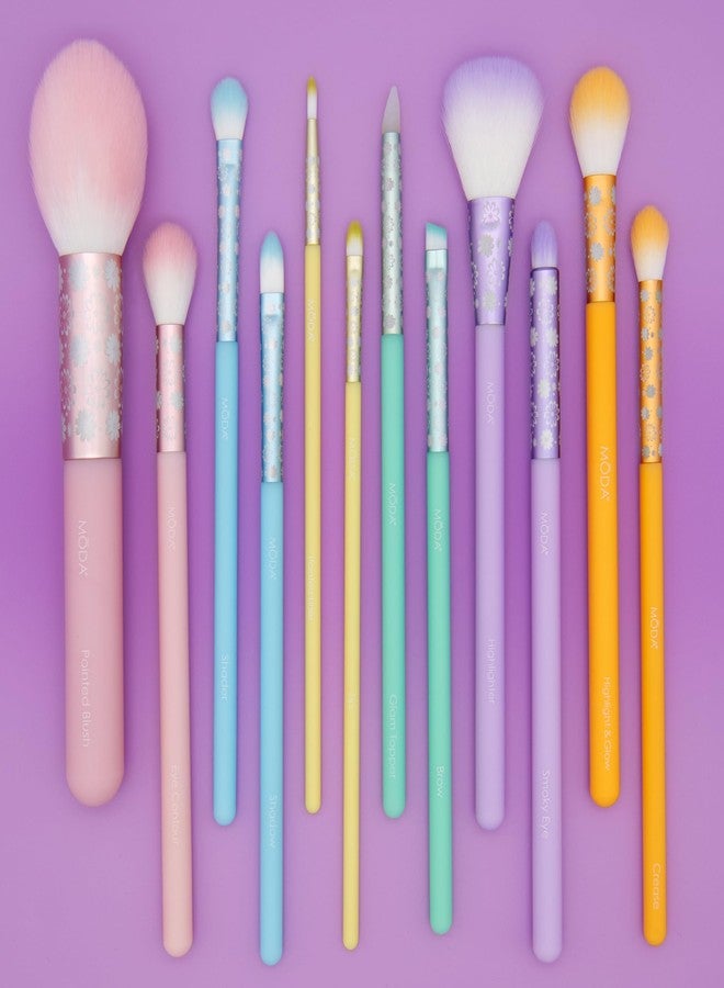 MODA Posh Pastel Signature 12pc Makeup Brush Kit - Complete Vegan Brush Set for Face & Eyes with Soft Synthetic Filaments - Image 2