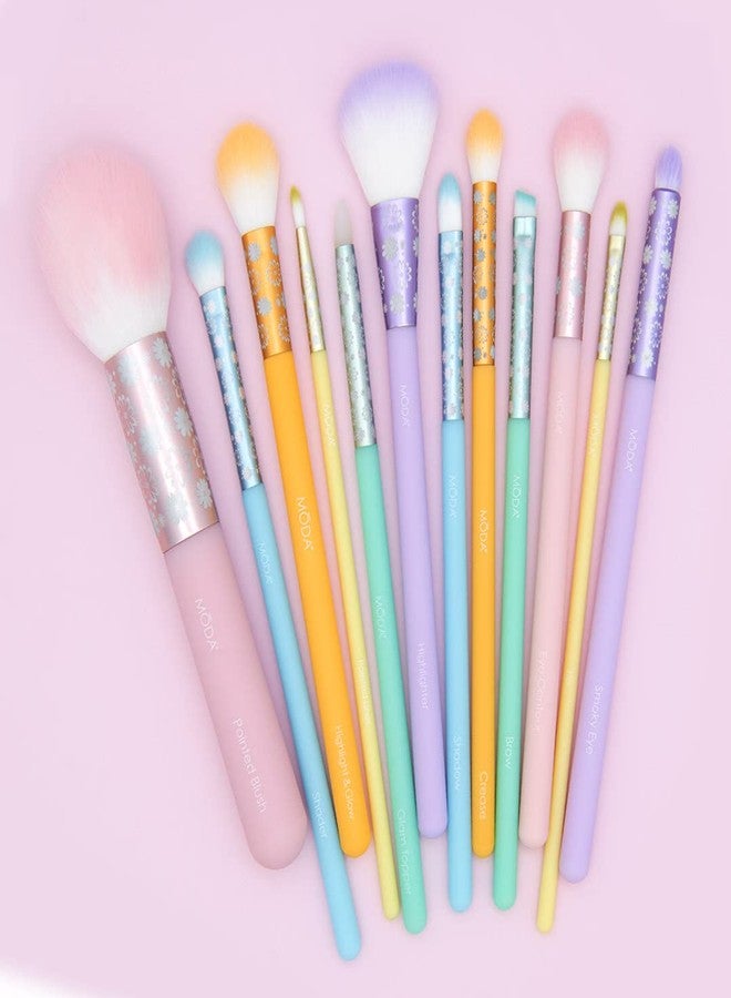 MODA Posh Pastel Signature 12pc Makeup Brush Kit - Complete Vegan Brush Set for Face & Eyes with Soft Synthetic Filaments - Image 3