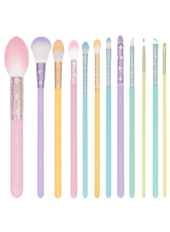 MODA Posh Pastel Signature 12pc Makeup Brush Kit - Complete Vegan Brush Set for Face & Eyes with Soft Synthetic Filaments - Image 1