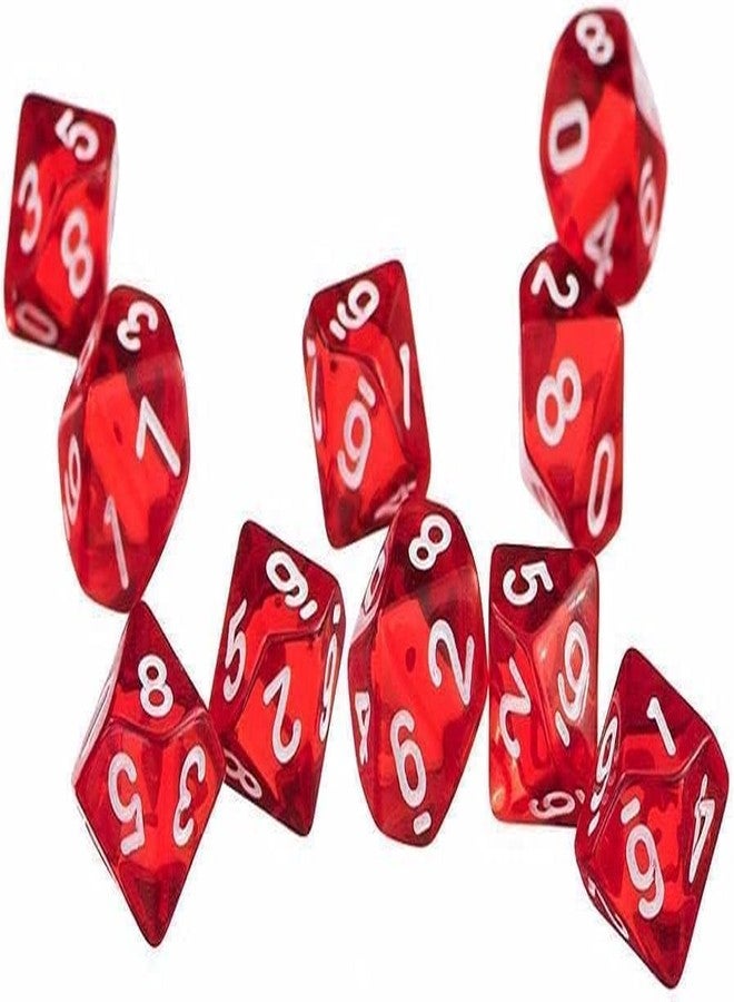 SelHeng 10 Pcs D10 Polyhedral Dice - Precision 10-Sided High-Clarity Dice for Tabletop Games and Role-Playing Adventures (Red) - Image 1