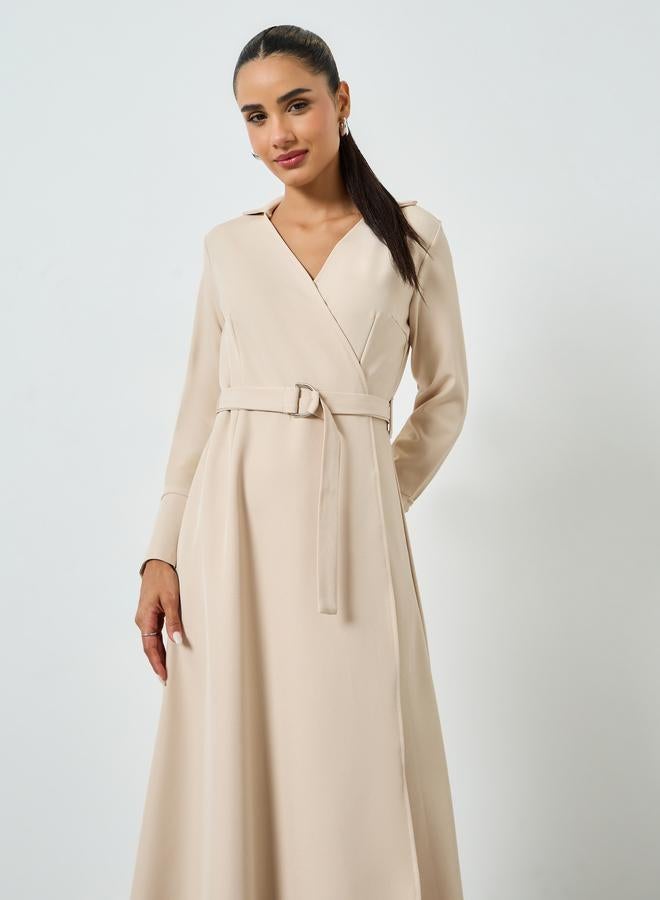 Styli Beige Long Sleeves Wrap Midi Dress - Image 2