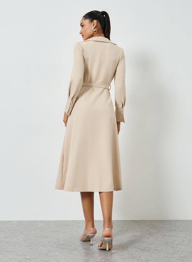 Styli Beige Long Sleeves Wrap Midi Dress - Image 5