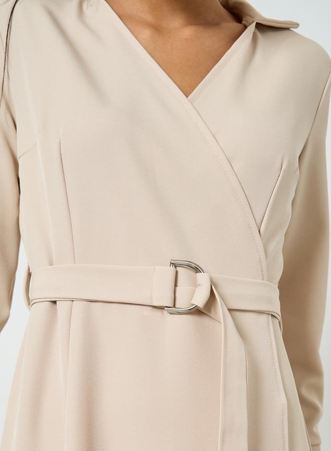 Styli Beige Long Sleeves Wrap Midi Dress - Image 4