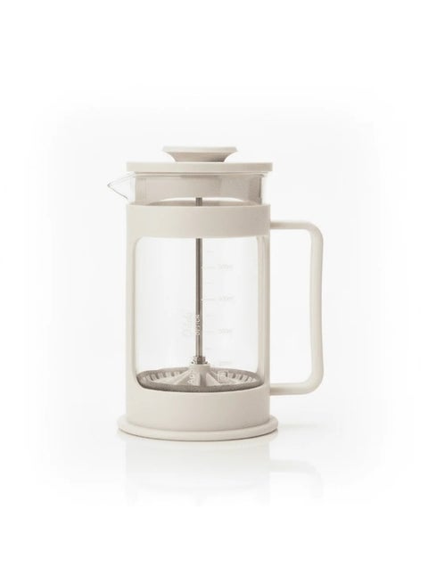 صانعة قهوة فرنش برس زجاجية فاخرة – سعة 600 مل من زجاج البوروسيليكات المقاوم للحرارة مع مكبس وفِلتر شبكي من الستانلس ستيل -أبيض