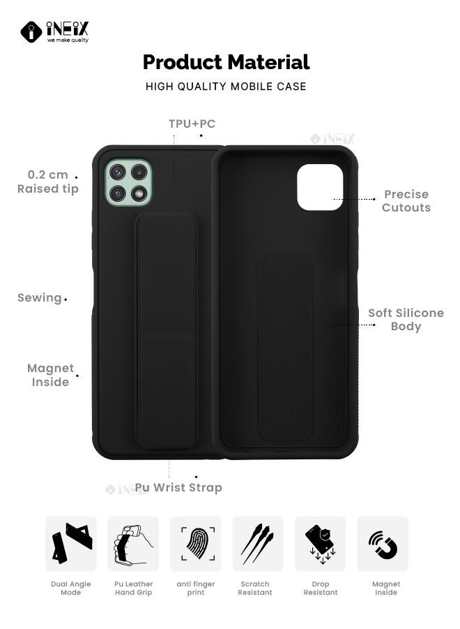 INEIX 3 In 1 Magnetic Hand Grip Holder Case For Samsung Galaxy A22 5G Black - Image 2
