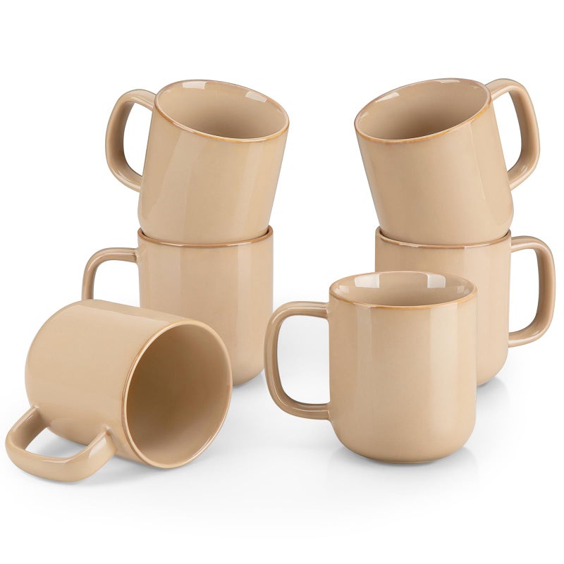 vancasso 16 oz Coffee Mugs Set of 6, Large Ceramic Mug with Handle, Unique Glaze Coffee Cups for Latte, Cappuccino & Hot Cocoa, Dishwasher & Microwave Safe, Brown, Series PLAYA - Image 1
