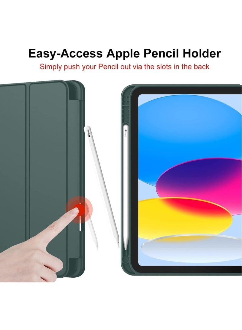 DUSALA New iPad 10.9 Inch Case 2022 (10th Gen) with Pencil Holder - Trifold Stand Smart Case with Soft TPU Back, Auto Wake/Sleep - Midnight Green - Image 4