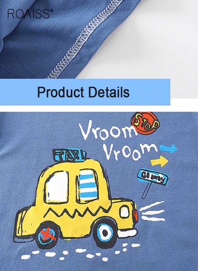 roaiss Little Boy T-Shirt and Shorts Set, Stylish 2-Piece Outfit for Toddler Boys, Summer Cotton Outfit with Cartoon Pattern Top and Elastic Waist Shorts, Perfect for Daily Wear or Various Occasions - Image 2