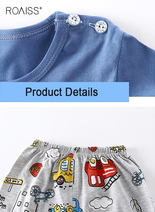 roaiss Little Boy T-Shirt and Shorts Set, Stylish 2-Piece Outfit for Toddler Boys, Summer Cotton Outfit with Cartoon Pattern Top and Elastic Waist Shorts, Perfect for Daily Wear or Various Occasions - Image 3
