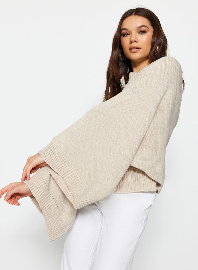 trendyol Stone Wide Pattern Spanish Sleeve Knitted Sweater - Image 2