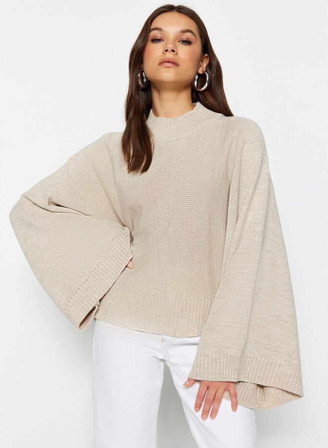 trendyol Stone Wide Pattern Spanish Sleeve Knitted Sweater - Image 1