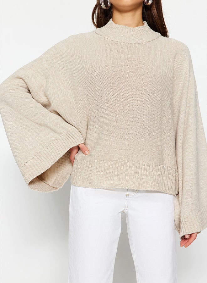 trendyol Stone Wide Pattern Spanish Sleeve Knitted Sweater - Image 4