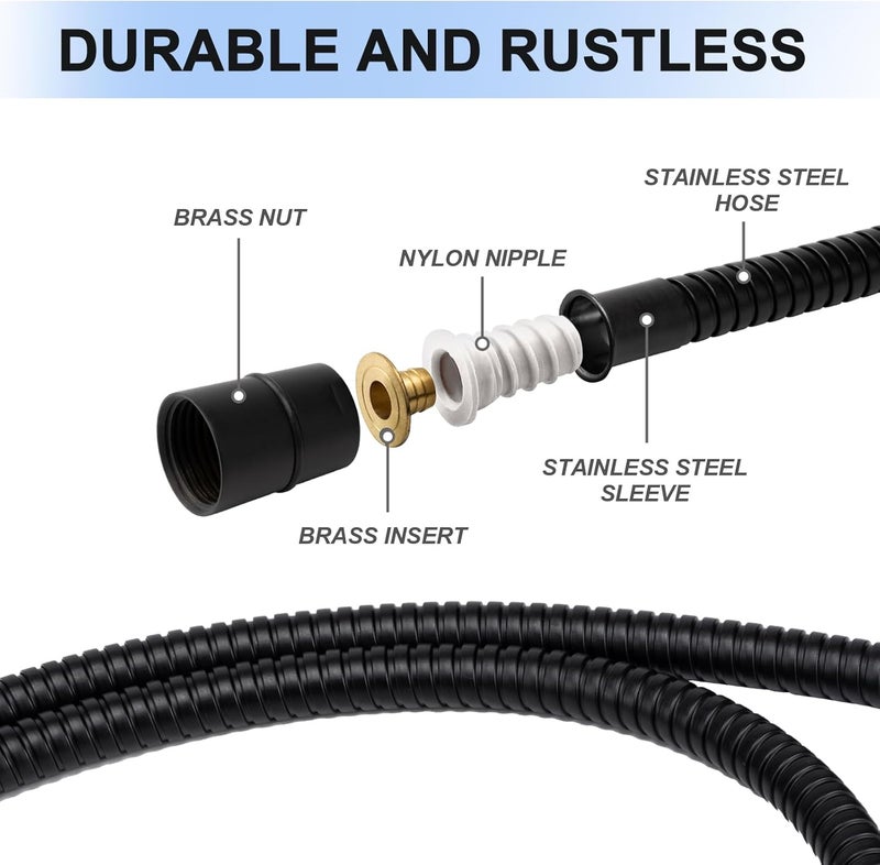 Eisinly Shower Hose, 79 Inches Extra Long Stainless Steel Handheld Shower Head Hose with Brass Insert and Nut, Flexible, Matte Black - Image 3